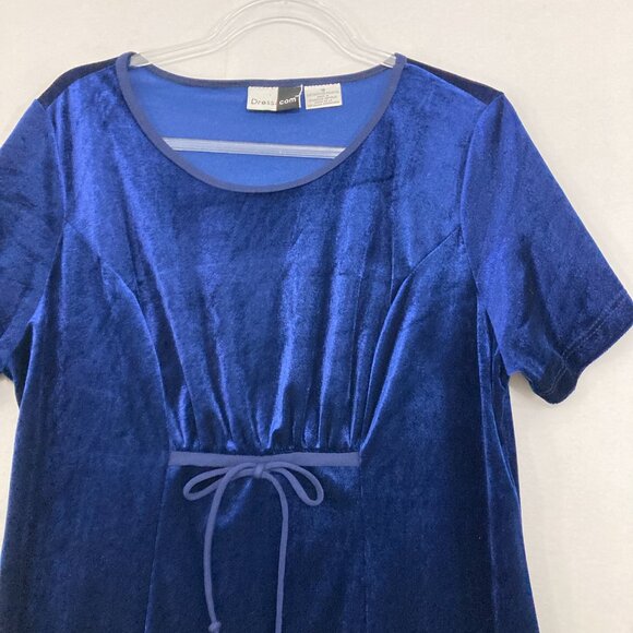 Dress.com size 16 Blue Velvet Ruched Bow Tie Front Side Slit Maxi Dress Y2K - Picture 4 of 10